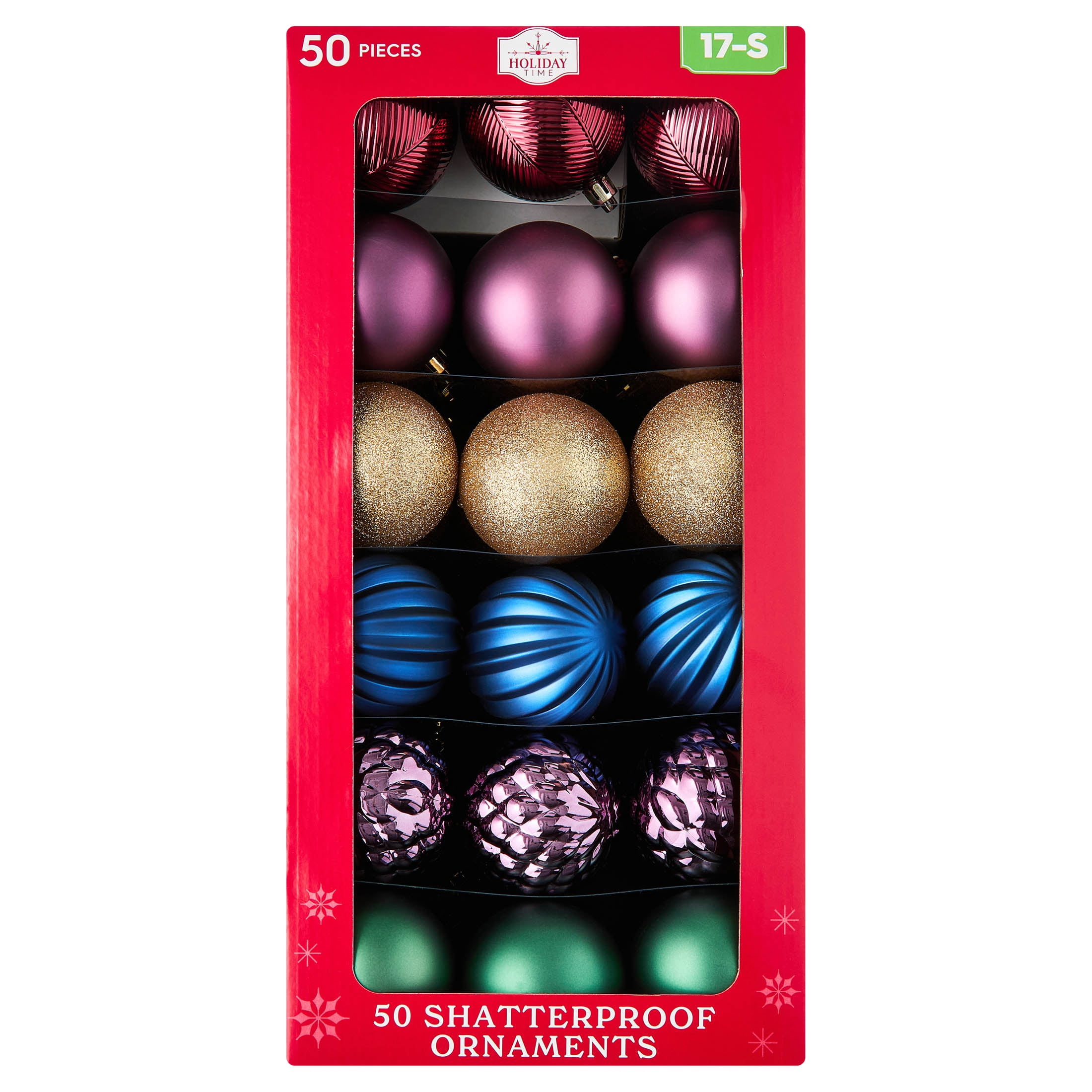 50-Count Multicolor Metallic Ball Shatterproof Christmas Ornaments, 3", by Holiday Time