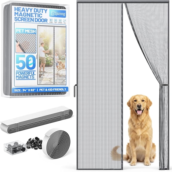 50 Magnets Auto-Sealing Magnetic Screen Door, Pet & Kid Friendly, Bug Proof, 32"x 80"