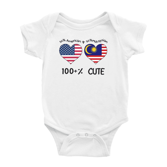 50% Malaysian + 50% American = 100+% Cute Baby Romper Bodysuit For Boy Girl (White, 0-3 Months)
