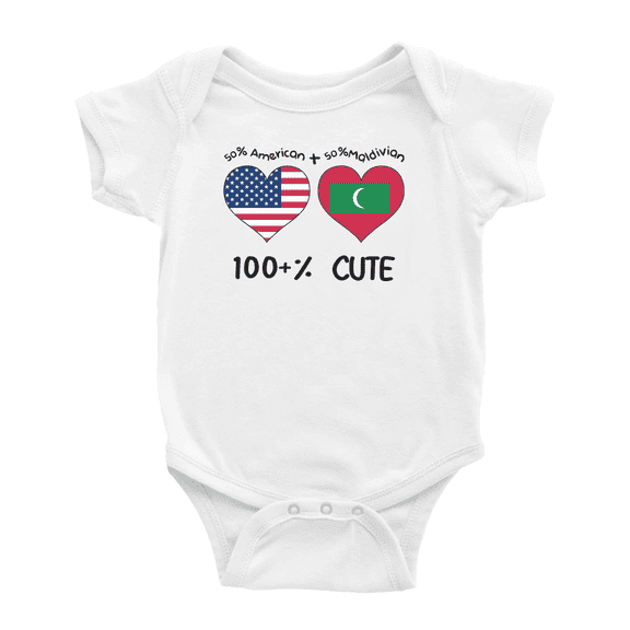 50% Maldivian + 50% American = 100+% Cute Baby Bodysuit Baby Clothes (White, 0-3 Months)
