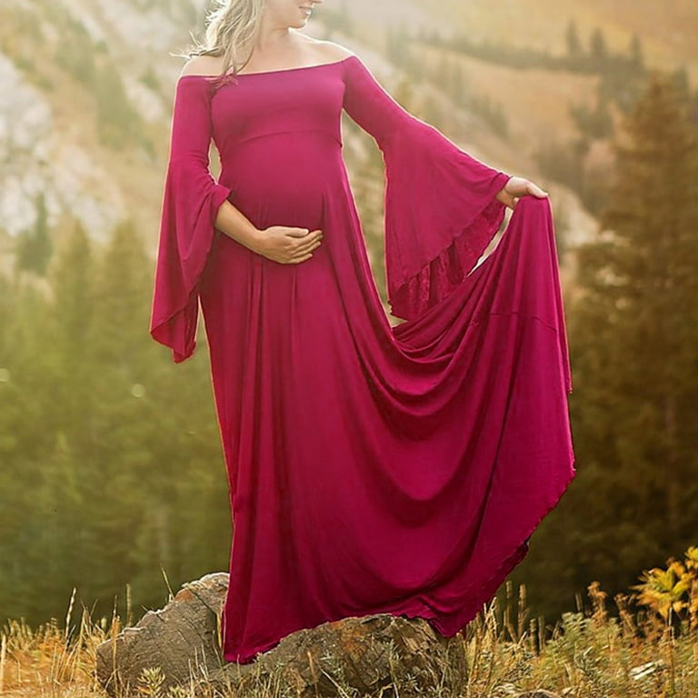 50% off Maternity Clothes! TMOYZQ Women's Elegant Fitted Off Shoulder  Maternity Dress Plus Size Long Bell Sleeves Formal Gowns for  Photoshoot/Baby