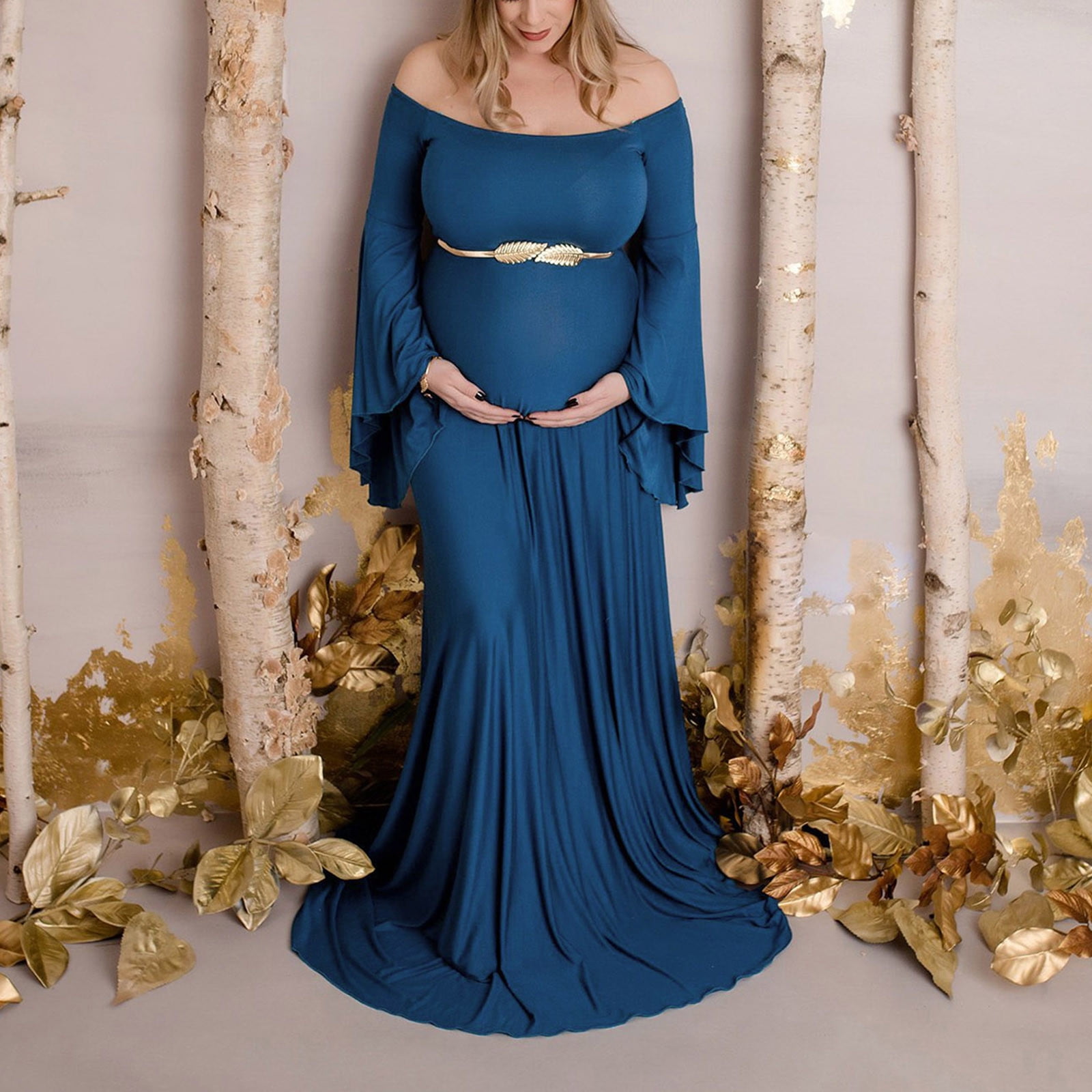 50% off Maternity Clothes! TMOYZQ Women's Elegant Fitted Off Shoulder Maternity  Dress Plus Size Long Bell Sleeves Formal Gowns for Photoshoot/Baby  Shower/Wedding Guest 