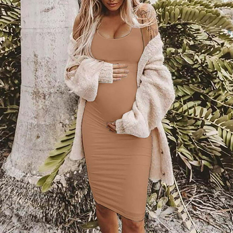 50% off Maternity Clothes! TMOYZQ Women's Summer Casual Sleeveless  Maternity Dress Super Soft Pregnancy Bodycon Tank Dress Scoop Neck Solid  Color Mama