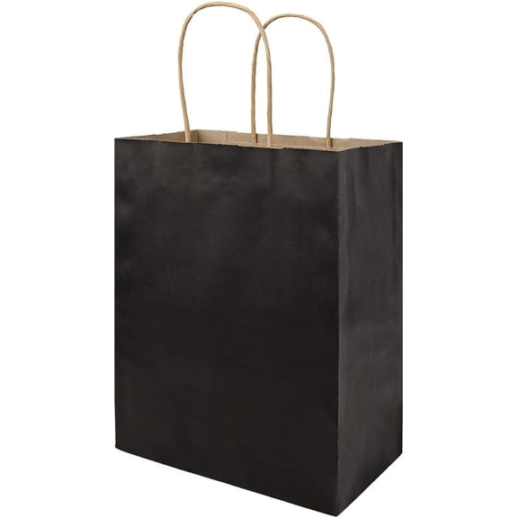 50  Medium 8x4.75x10 Inch Black  Paper Bags with Handles ,  Bags, Craft Grocery Shopping Retail Party Favors Wedding Business Sacks (Black, 50 count)