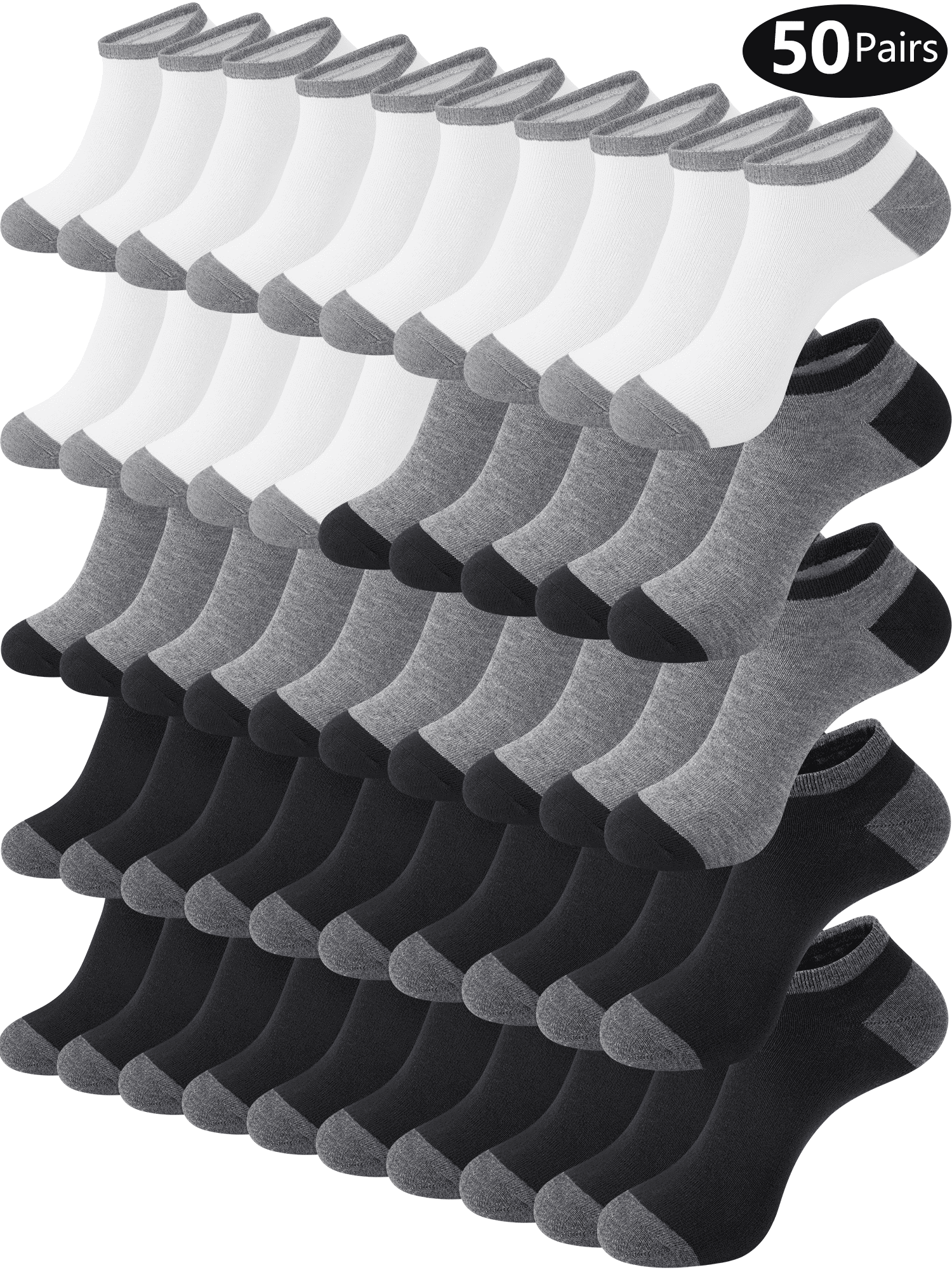 KOITHOT 50 Pairs Mens Ankle Socks Low Cut Lightweight Breathable Summer Mens Socks Size 10 13 Value Pack