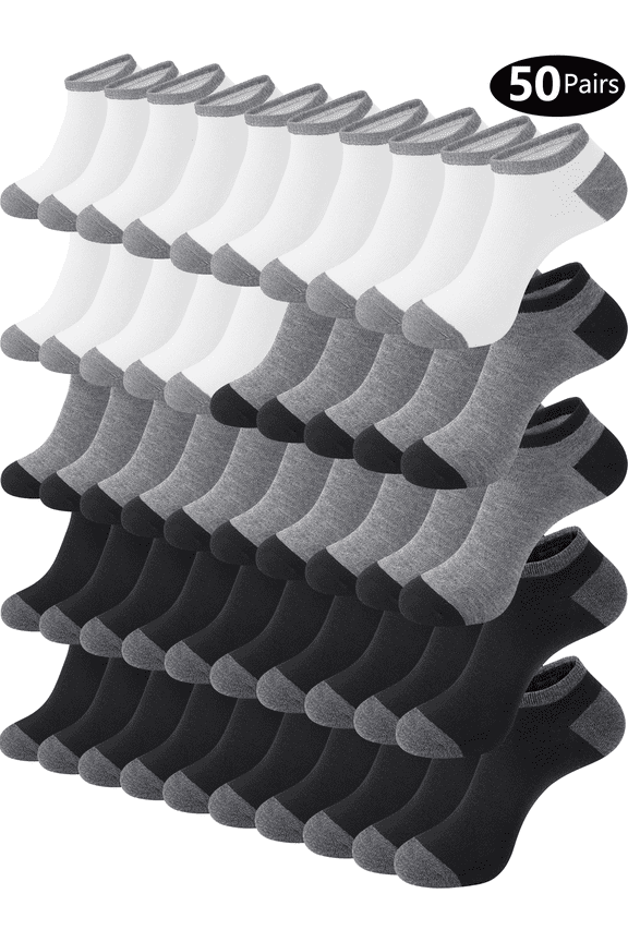50 Pairs Mens Ankle Socks Low Cut Lightweight Breathable Summer Mens Socks Size 10 13 Value Pack