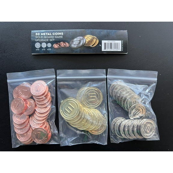 50 Metal Coin Board Game Upgrade Set (Sci-Fi Coins) NEW!  -