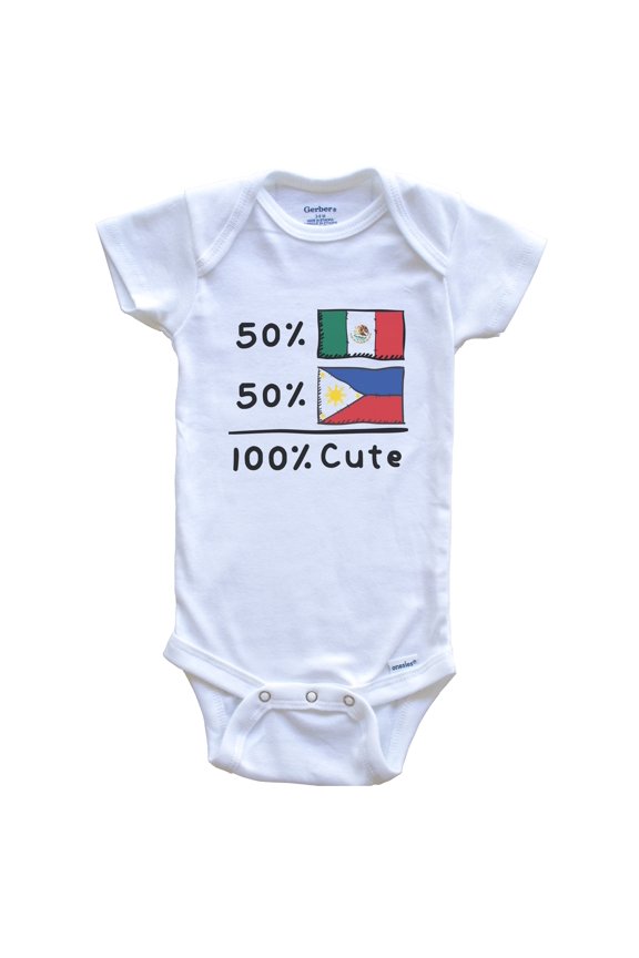 50% Mexican Plus 50% Filipino Equals 100% Cute Mexico Philippines Flags Baby Bodysuit, 6-9 months white