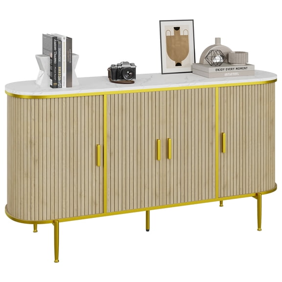 50" Mid Century Fluted Accent Sideboard Buffet Cabinet with Storage, Curved Profile Sliding Doors, Coffee Bar Console Table for Living Room Kitchen
