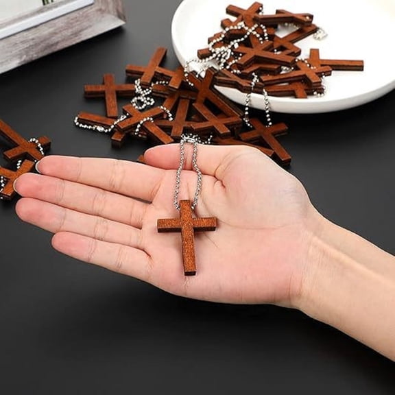 50 Mini Wooden Cross Pendants With 50 Ball Chains - Religious Jewelry Accessories For Crafts, Diy Projects, Christian Gifts - Suitable For Church Events, Baptisms, Religious