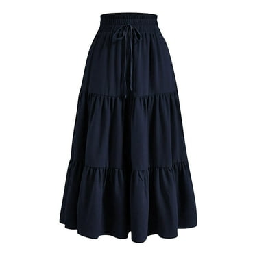 Women's Boho Maxi Skirt - Flowy High Waist Pleated Tiered Beach Skirt With Pockets