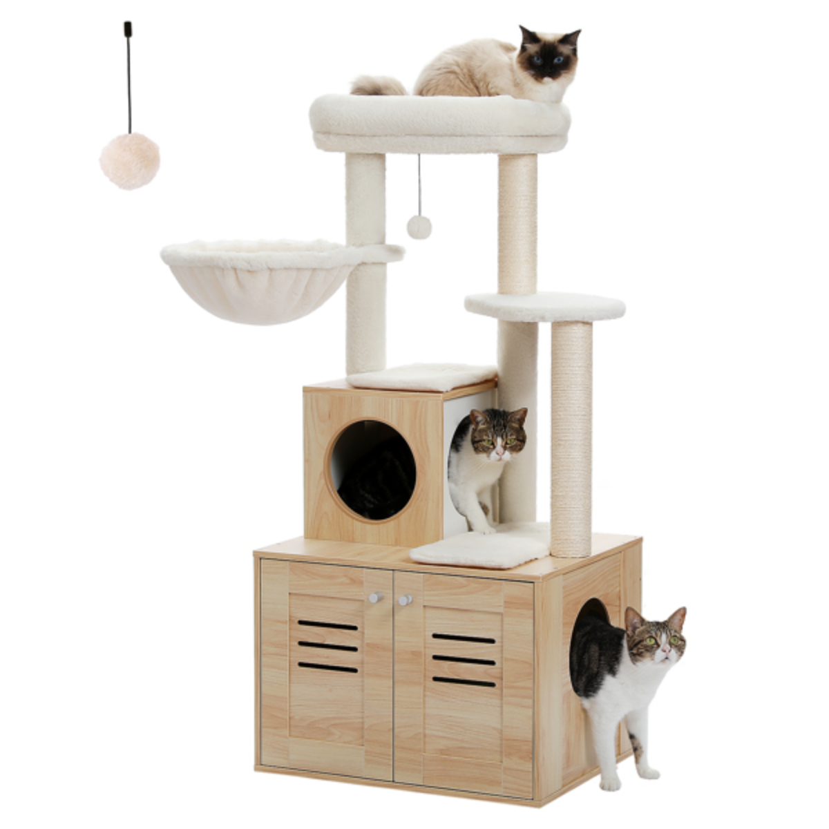 50” Modern Cat Tree for Large with Cat Condo Wooden Cat Furniture with