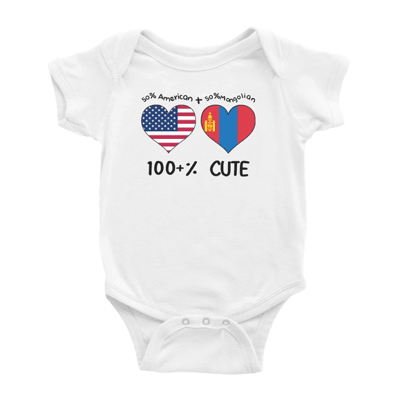 50% Mongolian + 50% American = 100+% Cute Baby Jumpsuits (White, 3-6 Months)