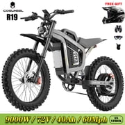 60 Mph Coswheel R19 Electric Dirt Bike for Adult,9000W Peak 72V 40AH Electric Motorcycle,125 Miles Range, 19 Off-Road Tires, Hydraulic Brakes & Full Shock Absorption UL2849