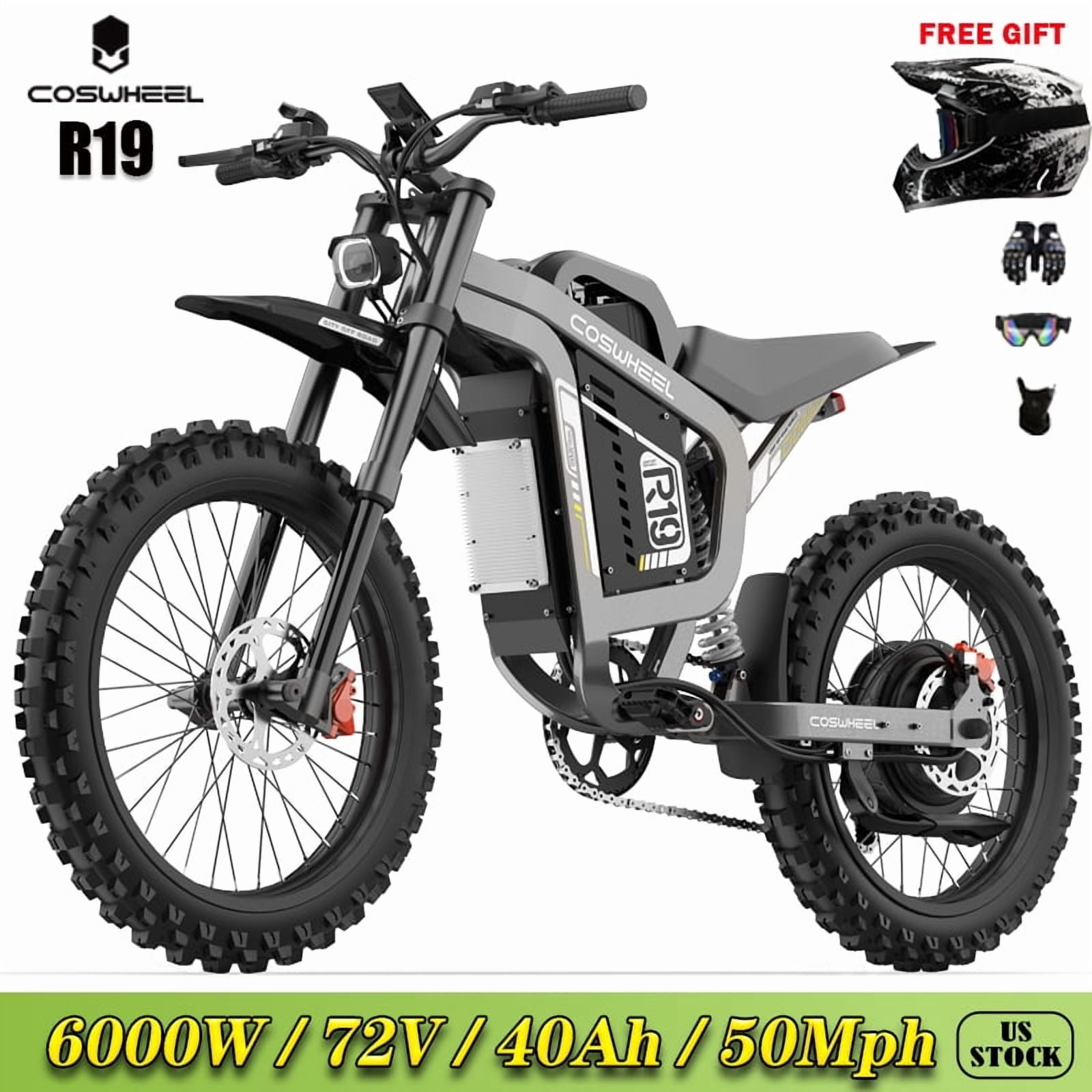 50 Mph Coswheel R19 Electric Dirt Bike for Adult,6000W Peak 72V 40AH Electric Motorcycle,125 Miles Range, 19'' Off-Road Tires, Hydraulic Brakes & Full Shock Absorption UL2849