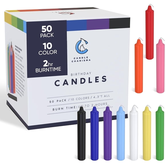 50 Multi-Colored Spell Candles - 4" Unscented Paraffin Chime Candles, Smokeless & Dripless Colored Candles, 2 Hours Burn Time 1/2 Inch Taper Candles for Rituals, Witchcraft and Parties