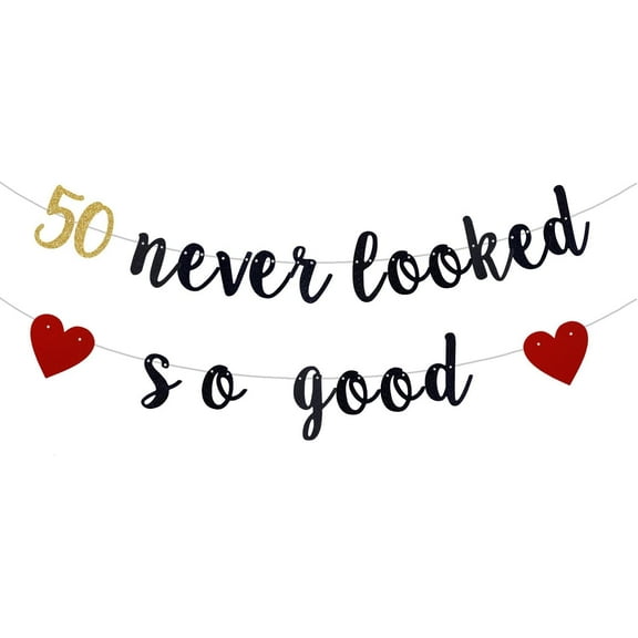 50 Never Looked So Good Banner,Black Paper Glitter Party Decorations for 50th/Fabulous/Anniversary and Birthday Party Decorations