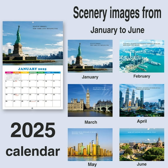 Up to 50% OFF, Vsgery English Wall Calendar 2025 Scenery, 12-Month, Elegant Decor, Home Office Use, Planner, Calendar, Decorative Art|Paper,Multicolor