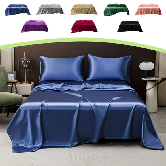 Up to 50% Off! Boovnll Satin Silk Sheets Twin, Super Soft & Breathable Luxury Microfiber Wrinkle Free Silk Sheets Twin Size for Summer Hot Sleeper Hotel Quality Sheets, Bed Sheets (Purple)