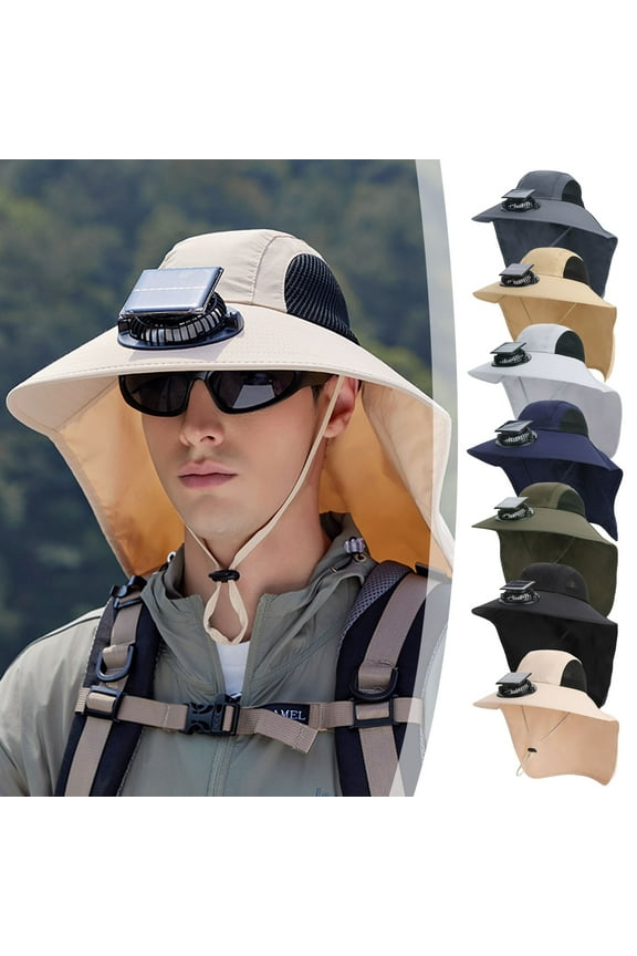 Up to 50% Off! Boovnll Solar Fan Hat, Wide Brims Adjustment Fan Hat, Solar Powered/USB Charging Summer Hat with Fan Sun Protection for Outdoor, Beach, Fishing, Travel, Camping, Sun Hat