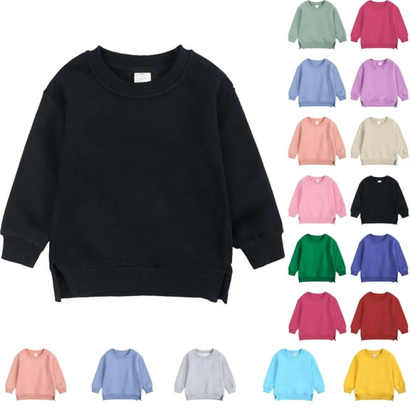 2-12Years Boys And Girls Sweater Coat Round Neck Small And Medium Children's Pullover Solid Color Fleece Top