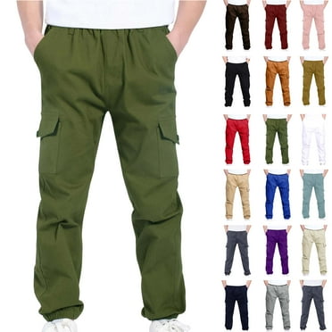 50% Off Clear! 4-13Years Boys And Girls Childrens Sports Cargo Pants Stretch Elastic Waist School Kids Twill Joggers Army Green 5 Years