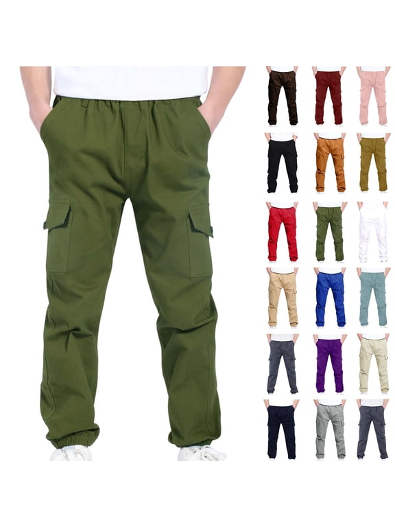 50% Off Clear! 4-13Years Boys And Girls Childrens Sports Cargo Pants Stretch Elastic Waist School Kids Twill Joggers Army Green 5 Years