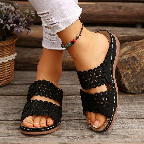Clear Sandals for Women, Fashion Women Casual Round Head Comfy Slippers Beach Casual Slipsole Shoes