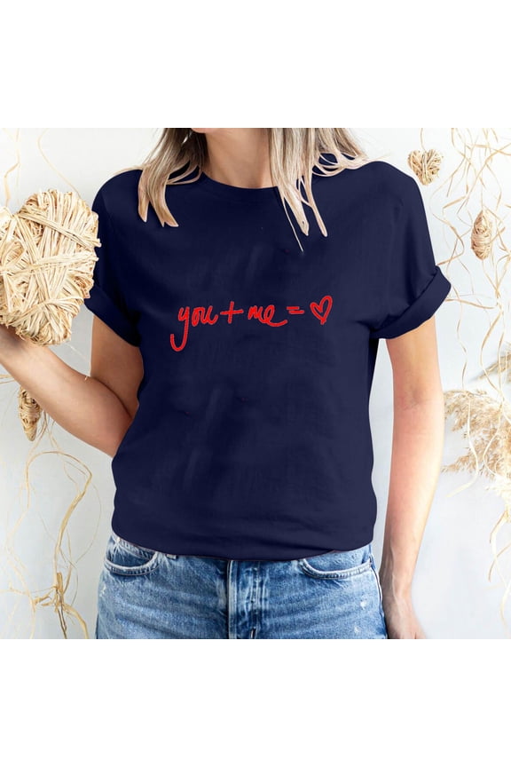 Cute Shirts Dgankt Women's Valentine's Day Short Sleeve Monogram Printed Solid Color Top Short Sleeve Crew Neck Top/Shirt