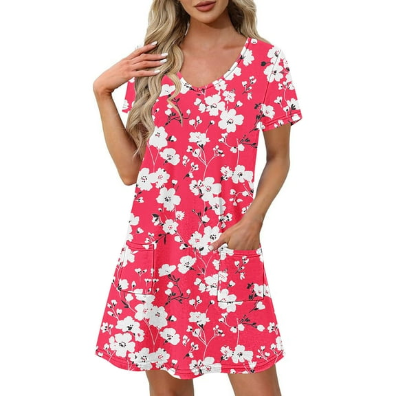 50% Off Clear! Dresses for Women 2025 Women's Fashion Summer Print Short-sleeved V-neck Casual Dress