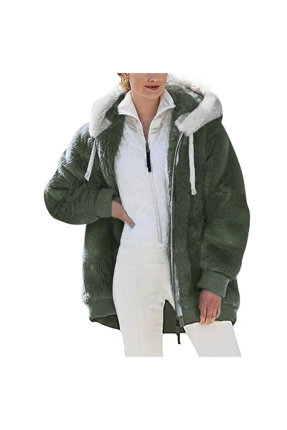 Fashion Oversize Winter Coats for Women Plus Size Winter Warm Loose Plush Zip Hooded Jacket Coat