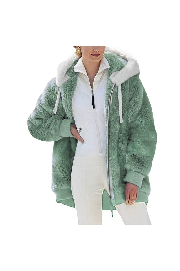 Fashion Oversize Winter Coats for Women Women Plus Size Winter Warm Loose Plush Zip Hooded Jacket Coat