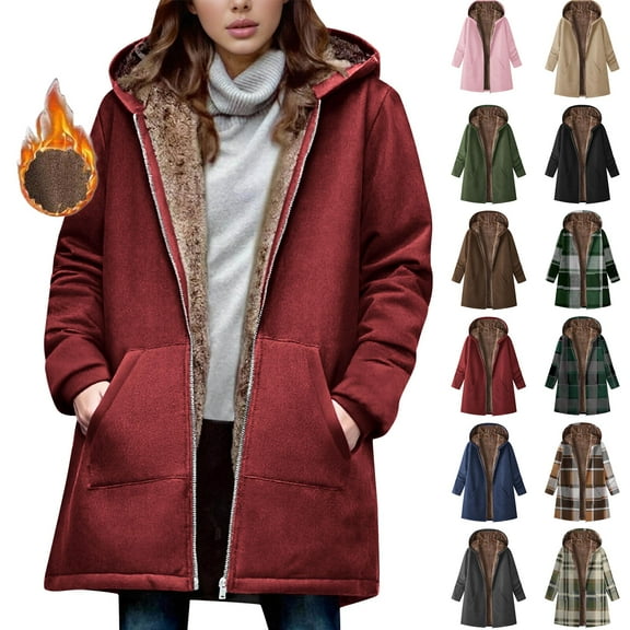 Fashion Oversize Winter Coats for Women, Women Plus Size Winter Warm Loose Plush Zip Hooded Jacket Coat for Women