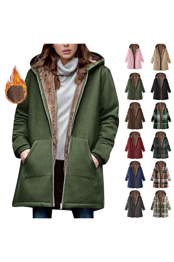 Women's Winter Coat Loose And Warm Long-sleeved Hooded Thickened And Fleece Lambskin Jacket Top