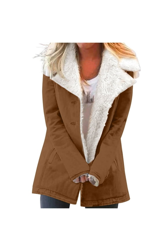 Fashion Oversize Winter Coats for Women, Women Winter Warm Composite Plush Button Lapels Jacket Outwear Coat Gift for Women