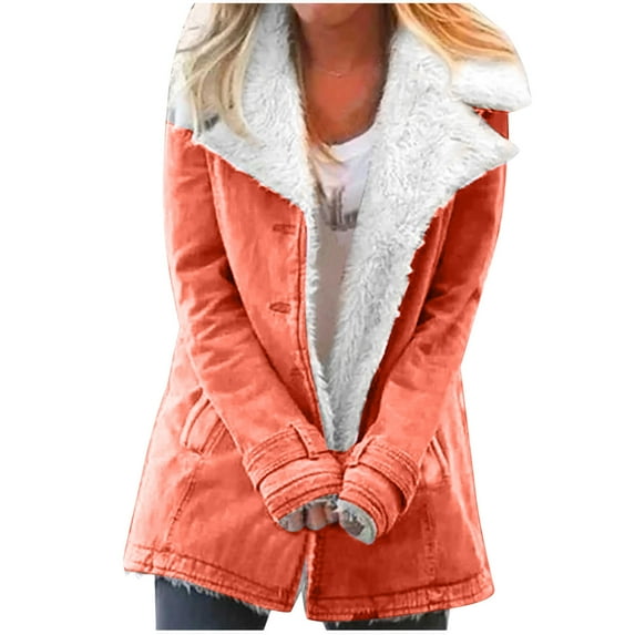 50% Off Clear!Fashion Oversize Winter Coats for Women, Women Winter Warm Composite Plush Button Lapels Jacket Outwear Coat Deals Gift for Women