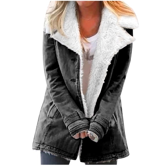 50% Off Clear!Fashion Oversize Winter Coats for Women, Women Winter Warm Composite Plush Button Lapels Jacket Outwear Coat Deals Gift for Women