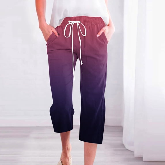 Black*Friday Clearance under $5 GaThRRgYP Capri Pants for Women Plus Size,Women's Casual Solid Elastic Waist Loose Long Pants with Pocket Capris