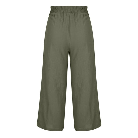 Black*Friday Clearance Items under $5 GaThRRgYP Pants for WomenUnder $5,Women's Multiple Solid Color Cotton Linen Loose Casual Wide Leg Capris
