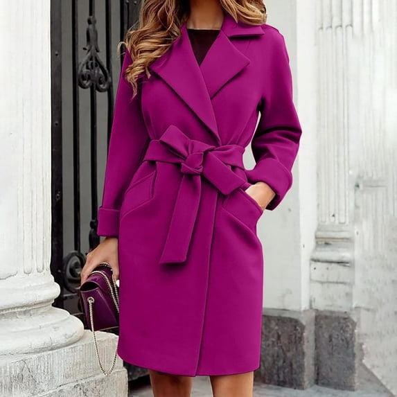 GaThRRgYP Winter Coats for Women,Womens And Winter Lapel Woolen Cloth Coat Trench Jacket Long Overcoat Outwear