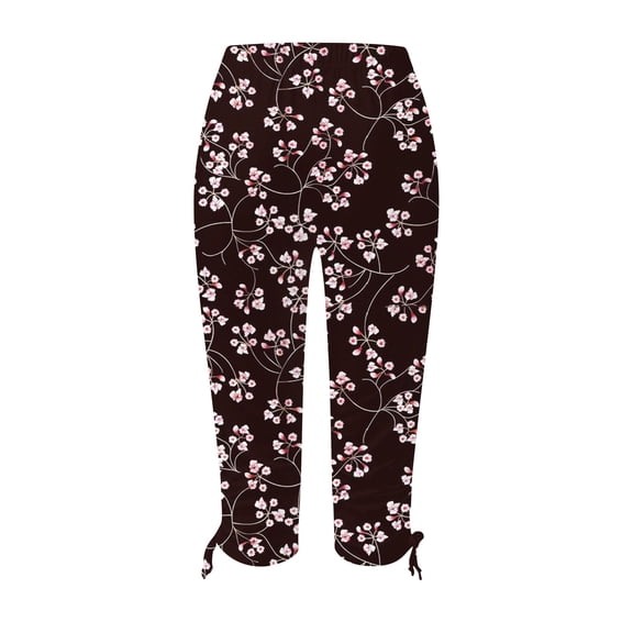 GaThRRgYP Women's Plus Size Trousers,Women's Summer Casual Drawstring Printed Cropped Pants