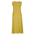 thumbnail image 1 of GaThRRgYP Breathable Cotton Short Sleeve Dress,Women's Spring/Summer Sleeveless Casual Tank Top Dress Solid Pocket Round Neck Pleated Cotton Linen Dress, 1 of 6