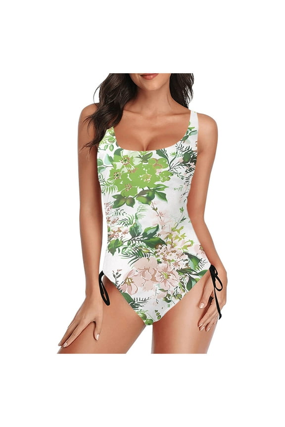 50% Off Clear! Ladies Fashion Multicolor Pattern Print Bikini Back Cutout Sling Women Piece One-Piece Swimsuit Green, S