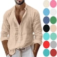 thumbnail image 1 of Men Long Sleeve Shirts Casual Solid Pockets Turndown Collar Button-Up Shirts Blouse, 1 of 9
