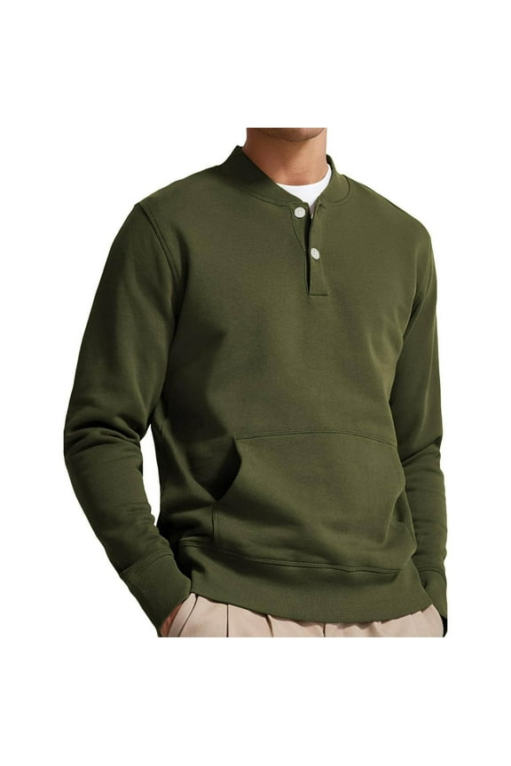 50% Off Clear! Long Sleeve Tee Shirts for Men, Man Solid-Color Casual Button Pocket Sweatshirt Long Sleeve V-Neck Tops Army Green L