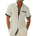 thumbnail image 1 of 50% Off Clear! Mens Casual Shirts, Men Casual Color Blocked Turndown Collar Button Short Sleeved Shirt L, Khaki, 1 of 9