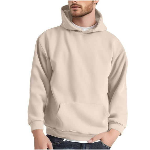 50% Off Clear!Mens Sweatshirt Men's Solid Color Casual Fashion Sports Brief Pocket Long Sleeved Hooded Gift for Men,Beige_M
