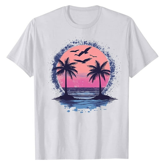 NAMTYQX Basic Tees for Women Loose Short Sleeve Oversized Hip Scoop Neck Print mit Print Soft Light Women's Blouses White Size L