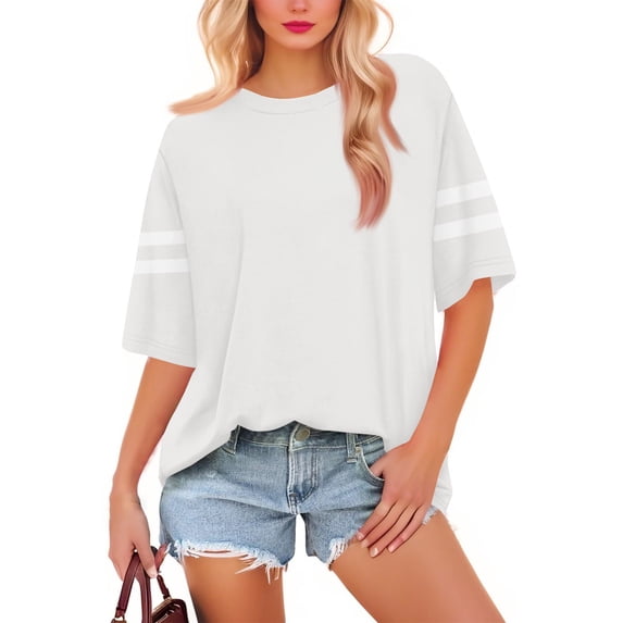 NAMTYQX Graphic Tees for Women Loose Fit Stretch Plus Size Hip Graphic Crewneck Casual Cute Short Sleeve Beige Size S