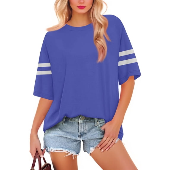 NAMTYQX Womens Graphic Tees Soft Relaxed Fit Cute Graphic Short Sleeve Casual Crew Neck Plus Size Hip Royal Blue Size 2XL